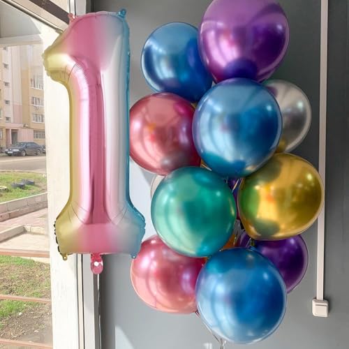 Image of Rozi Decoration Large 32 Inch Rainbow Theme Number 1 Foil Balloon | One Number Balloon for 1st Birthday, Anniversary, Celebration Party Decor | Pack of 1