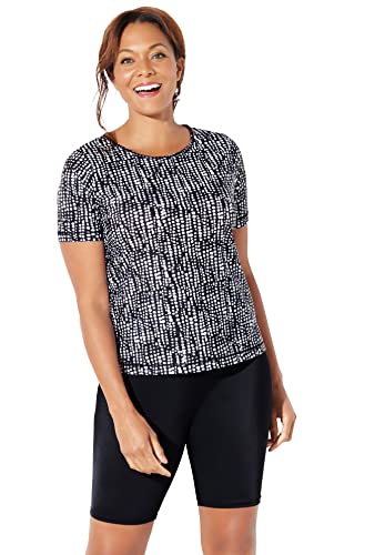 Swimsuits For All Chlorine Resistant Swim Tee Set with Bike Short - Black Abstract Stripe, Black