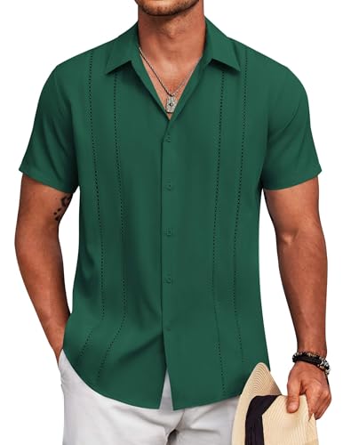 Image of COOFANDY Mens Cuban Guayabera Shirt Short Sleeve Button Down Shirts Summer Beach Vacation Shirts