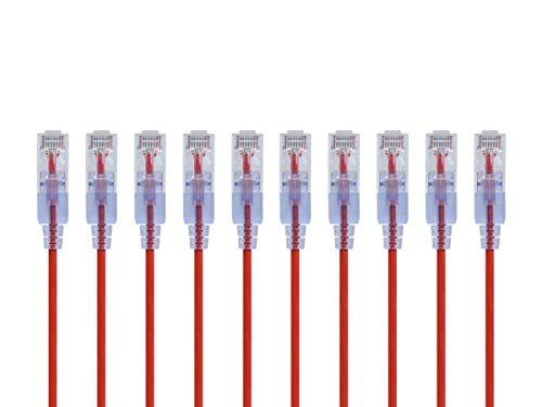 Image of Monoprice Cat6A 6in Red 10-Pk Patch Cable UTP 30AWG 10G Pure Bare Copper Snagless RJ45 SlimRun Series Ethernet Cable