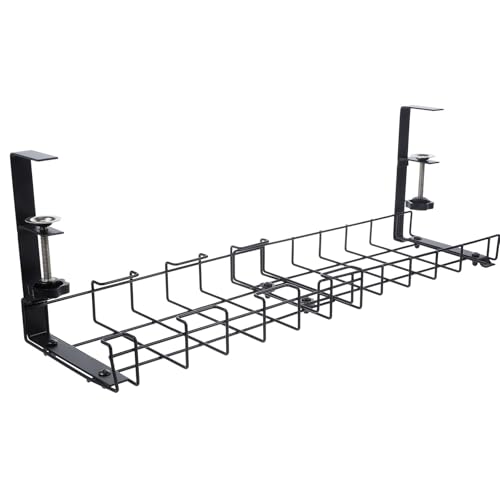 Bandeja organizadora de cables ajustable para escritorio, color negro, gestión de cables para oficina y hogar