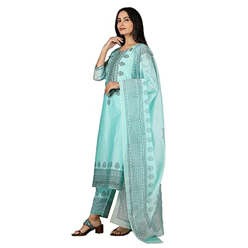 Image of Kashish by Shoppers Stop Embroidered Round-Neck Viscose Blend Womens Ethnic Set