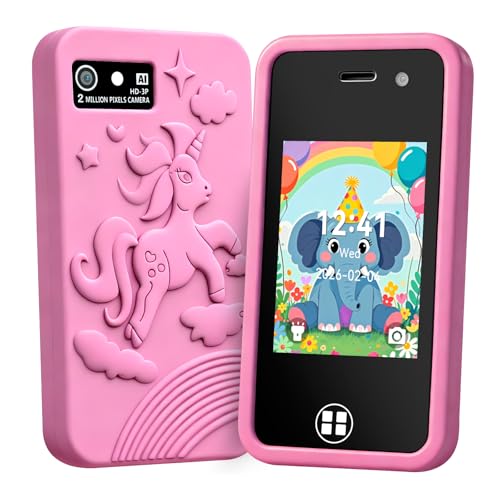 Kids Smart Phone Toys, Xmas Birthday Gifts for 4-8Yr Old BoysGirls, 2.8" Touchscreen Learning Toy Phone with Dual Camera, 14 Educational Games, Music Player, 16GB SD Card Dino Case