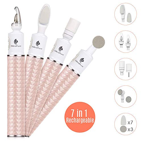 MiroPure Electric Nail Drill, 7 in 1 USB Rechargeable Nail File Manicure Pedicure set, Pen-shape Portable Cordless Handpiece Grinder Acrylic Nail Tools with 10 Extra Sand Stickers