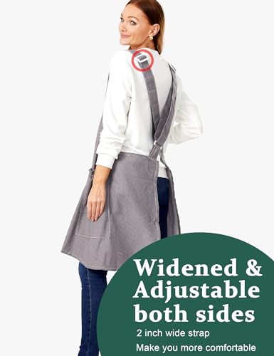 Image of Cozy Adjustable Cross Back Aprons for Women with Pockets Cotton Linen Cooking Kitchen Baking