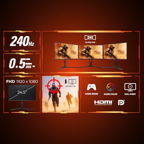 Image of AOC 25G3ZM /BK 24.5 inch FHD Gaming Monitor, 240Hz Refresh Rate, 1ms GTG Response Time, 6 Game Modes, Freesync Premium, Low Input Lag, ShadowControl, HDMI & DisplayPort