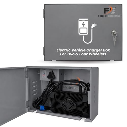 Image of FORNICK Electric Two-Wheeler Charger Box with Lock - Durable Metal Body, Weatherproof, Inbuilt 15 AMP Plug & MCB for Safety - Wall Mountable, Compatible with Ola, Ather, Bajaj, TVS, and More