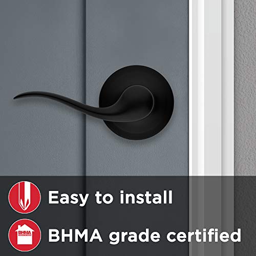 Image of Kwikset Tustin Dummy Door Handle, Single Sided Lever for Closets, French Double Doors, and Pantry, Matte Black Non-Turning Left Handed Interior Push /Pull Lever, with Microban Protection
