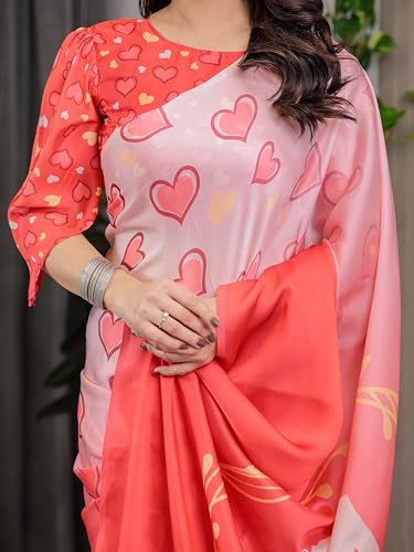 Image of ALMAARI FASHION Women's Floral Printed Georgette Satin Saree with Unstitched Blouse Piece | Traditional Ethnic Wear Sarees | Soft Lightweight Ethnic Office Wear Daily Wear Indian Sari (SG 151-160 H)