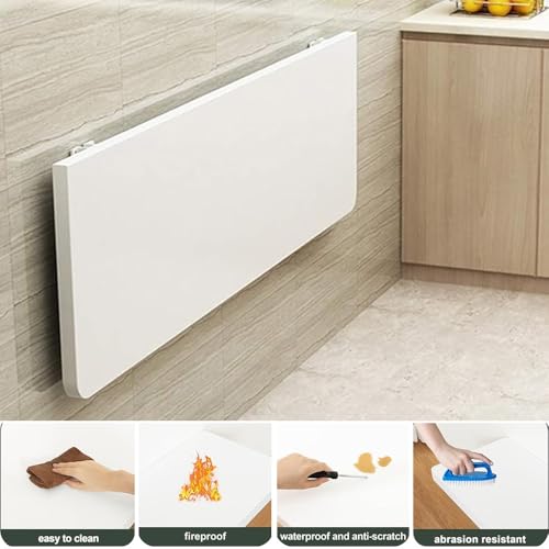 Table pliante murale blanche 90x40 bureau mural rabattable flottant - 5