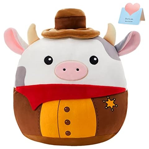 CozyWorld Cowboy Cow Plush Pillow Soft Cow Stuffed Animal Toy Hugging Throw Pillow Great Birthday Gifts for Kids, Girls, Boys Cover