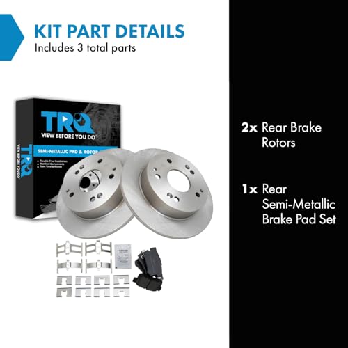 Image of TRQ Rear Brake Pad and Rotor Set Semi Metallic Solid Rotors | For 1997-2001 Acura Integra 2002-2006 RSX 1998-2002 Honda Accord