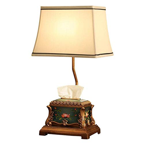 Lampe de table avec boîte à mouchoirs en résine sculptée pour une table de chevet chic
