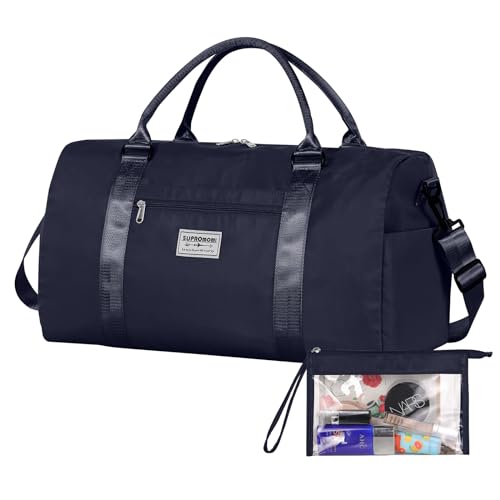 Large Travel Duffel Bag, Sports Tote Gym Yoga Airplane Carry-on With Extra Shoe and Small Clear Makeup Bag, Overnight Crossbody for Men and Women Navyblue