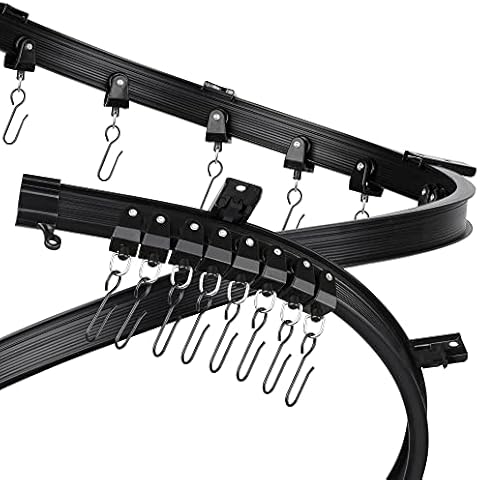 Fubeasi Black Flexible Bendable Ceiling Curtain Track, Curved Ceiling Track for Curtains, Room Divider Ceiling Track Rail System with Hooks(4 m/ 13.1 ft) Cover