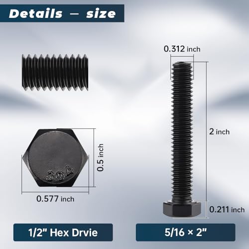 Image of Glvaner 5 /16-18 x 2 inch Stainless Steel Hex Head Screws Bolts, Black Coated, 304 Stainless Steel 18-8, Hexagon Head Bolts, Full Thread, 10 pcs