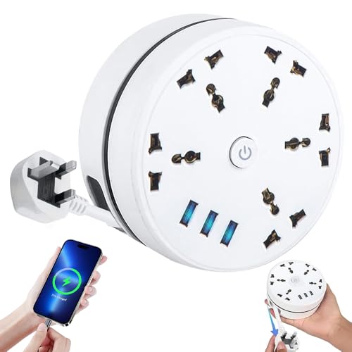 Hojalis 5-Outlet Surge Extension Lead Universal Power Strip With 3 USB Slots Extension Lead 2.8M Retractable Power Socket Universal Multi Socket Plug Extension for Home Office Travel
