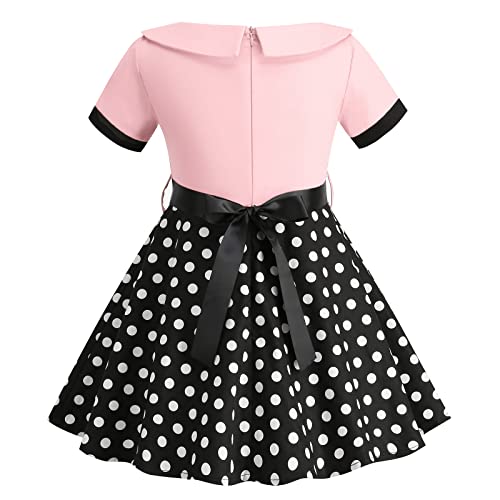 Kids Audrey Vintage 50s Dress for Girls 1950s Polka Dot Dress for Girls Patchwork 50's Style Dresses Short Party Swing Dress3