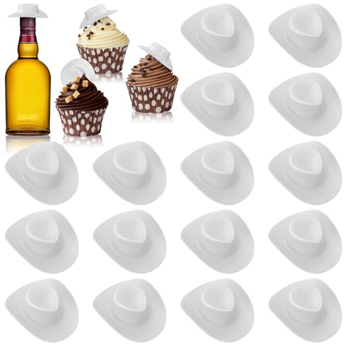 Yuronam 30 mini sombreros de vaquera occidentales de plástico para manualidades, fiestas, decoración de casa de muñecas (blanco)