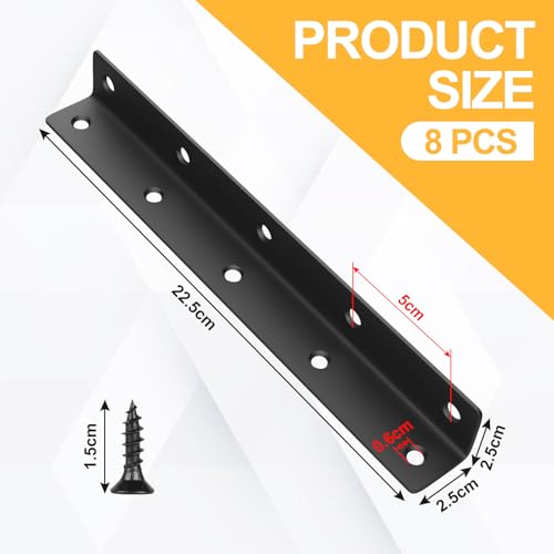 MIGUBIGU Pack of 8 L Shape Angle Connectors, Black, 225 x 27 x 27 mm, 90 Degree Angle Corner Connector, Stainless Steel - Image 2