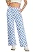 IWOLLENCE Women's Fashion Y2K Checkered Pants Loose High Waist Vintage Plaid Patterned Lounge Teacher Pant Comfy Preppy Gingham Sweatpants Fake Denim Blue, XL