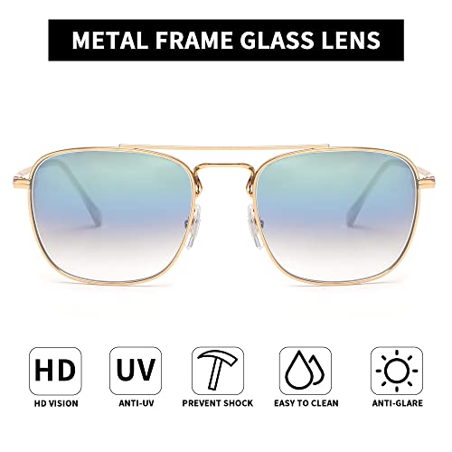 Image of JIM HALO Retro Square Aviator Sunglasses Premium Glass Lens Flat Metal Eyewear Men Women