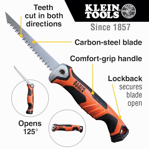Klein Tools 31737 Folding Jab Saw / Drywall Hand Saw with Lockback at 180 and 125 Degrees and Tether Hole by KLEIN TOOLS - Image 2