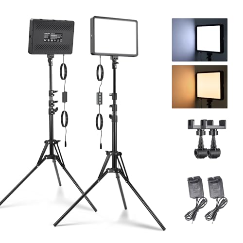 NEEWER BASICS Kit di 2 Luci Fotografiche a Pannello LED da 25W, 2 Stativi da 59