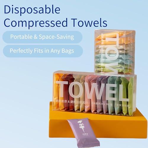 Image of Compressed Towel Tablet Portable Face Washcloth Reusable Wet and Dry Disposable, Baby Towel or Dog Camping Wipes for Travel Hiking Home Beauty (Pack of 42)