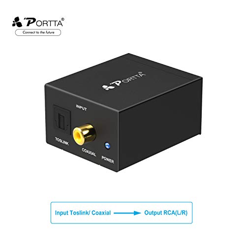 Portta Audio Converter Digital Toslink/Optical SPDIF to L/R RCA Audio Converter Support Stereo