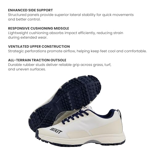 Image of SeamTech Cricket Shoes for Men, Lightweight Breathable Air Mesh, EVA Cushioning and Rubber Stud Grip