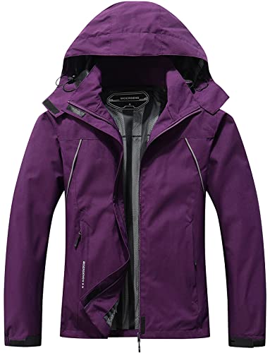 MOERDENG Women's Waterproof Rain Jacket Outdoor Lightweight Hooded Raincoat for Hiking Travel Purple