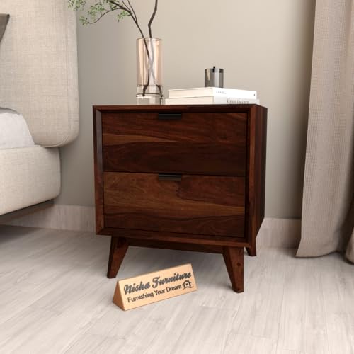 Image of Sheesham Wooden Bedside End Table Wooden NightStand Side Table for Living Room, Home | Solid Wood Bed Side End Table for Bedroom Lamp Table- in Walnut Finish