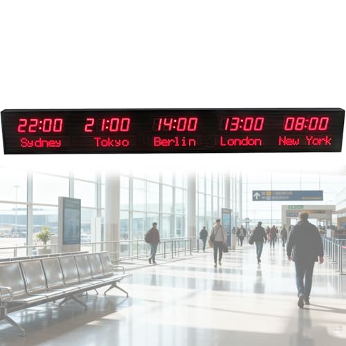 Orologio Mondiale Da Parete Con 5 Città, Orologio Mondiale Digitale a LED Con 5 Fusi Orari, Regolazione Della Luminosità a 3 Livelli, Fusi Orari Intercambiabili, Involucro Interamente In Alluminio