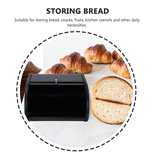 Doitool Stainless Steel Bread Box For Kitchen Countertop, Black Bread Storage Bin Container With Roll Up Lids, Roll Up Style Bread Bin (11.79X10.22X7 Inch) #TOP5