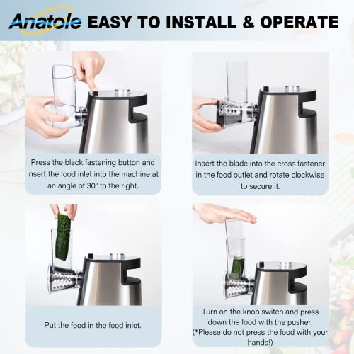 Anatole Electric Cheese Grater Stainless Steel Vegetable Slicer Shredder Potato Cutter Carrot Spiralizer 5 In 1 Chopper Rotary Salad Maker Machine With 5 Blades For Home Kitchen Bpa-Free #TOP4