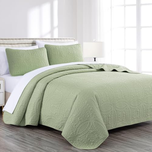 Image of Chezmoi Collection Austin 3-Piece Oversized Bedspread Coverlet Set (King, Sage) (Pack of 6)