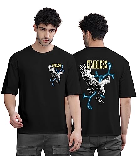 Image of BULLMER Peach Trendy Front Printed oversized Round Neck T-shirt for men