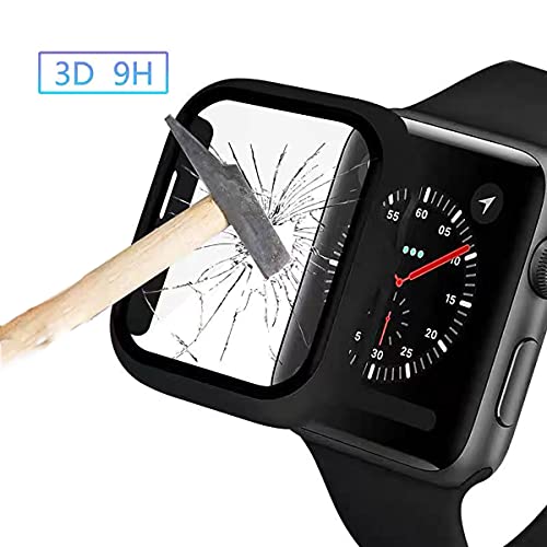 UNO' Funda Protectora con Cristal Templado para Apple Watch 40mm Series 4/5/6/SE, Protección Completa, Anti-arañazos, Ultrafino, HD Transparente, Fácil Instalación, Negro.