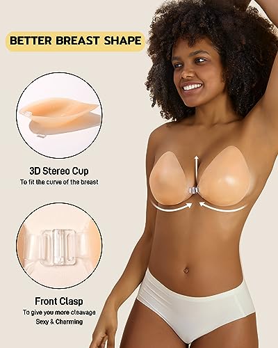 Niidor Sticky Bra Strapless Invisible Silicone Adhesive Bra For Women Backless Dress With Nipple Cover Water Drop Shape Nude #TOP1
