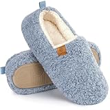 EverFoams Women’s Soft Curly Full Slippers Memory Foam Lightweight House Shoes Cozy Loafer with Polar Fleece Lining Light Blue,9-10 US