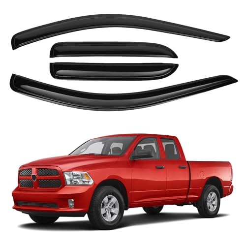 Image of Canvcle Ram Rain Guards - Window Visors for 2002-2008 Dodge Ram 1500 /03-09 Ram 2500 /3500 Quad Cab,Outside-Mount Tape-On Side Window Wind Deflectors for Ram Accessories,Vent Visors Shades