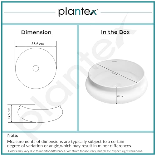 Image of Plantex Ceramic Basin /Countertop Vessel Sink /Tabletop Wash Basin /Washbasin for Bathroom with 10 Years Glaze Warranty by Plantex (White Glossy - 16 x 16 x 5.5 Inch)
