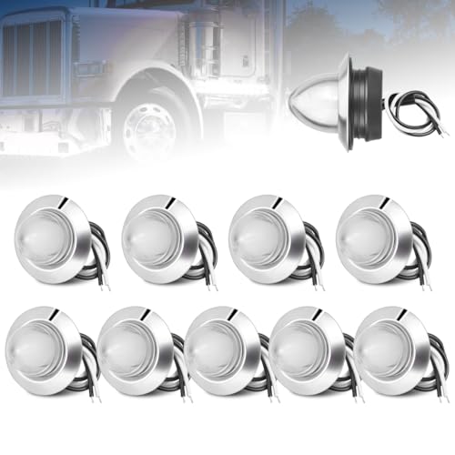 LENJIEMT 10PCS White Mini Watermelon Lights 3/4 Inch LED Button Marker Lights Round for Trailer Truck Car Bus Van Pickup RV Caravan