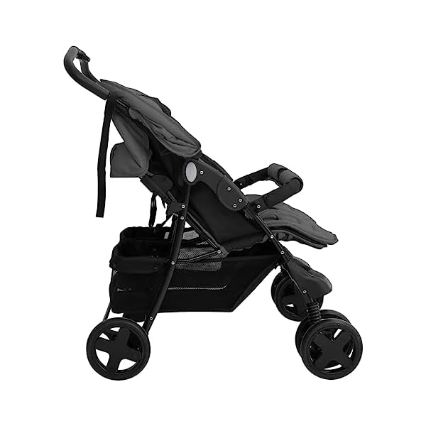 vidaXL Geschwisterwagen Klappbares Design Zwillingswagen Kinderwagen Baby Kinder Buggy Zwillingsbuggy Kinderbuggy Reisebuggy Dunkelgrau Stahl