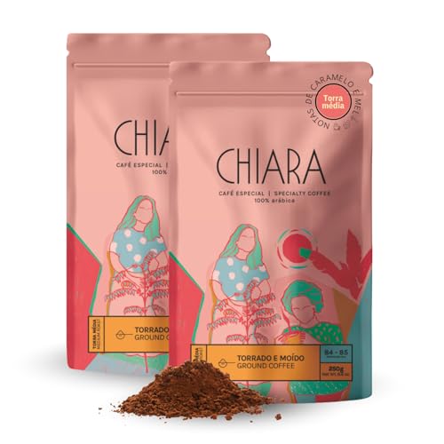 Caffè Chiara Flor Café Especial 100% Arábica, Torra Média, 85 Pontos SCA, Origem Brejetuba ES, Notas de Flores, Caramelo e Mel, Ideal para Espresso e Coador, 250g (Moido - 2 un.)