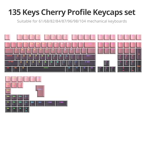 Image of PBT Gradient Pink Keycaps, Shine Through Cherry Profile Keycaps, Double Shot Custom Minimalist Style for MX Switched Mechanical Keyboard