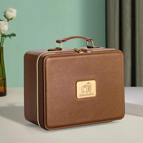 LED Travel Makeup Bag with Lighted Mirror, Portable Cosmetic Organizer Case with Adjustable Dividers & Brush Holder, Large Capacity Makeup Storage for Travel & Professional Use (Brown) - Image 3