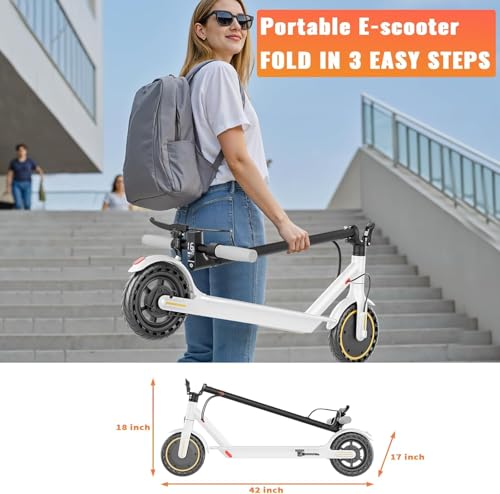 Qlaway 8.5\" Electric Scooter with Seat Box for Adults, 19MPH, 350W Motor, 22 Miles Max Ranges, Aluminum Alloy Folding E Scooter with Dual Braking/APP Control - White