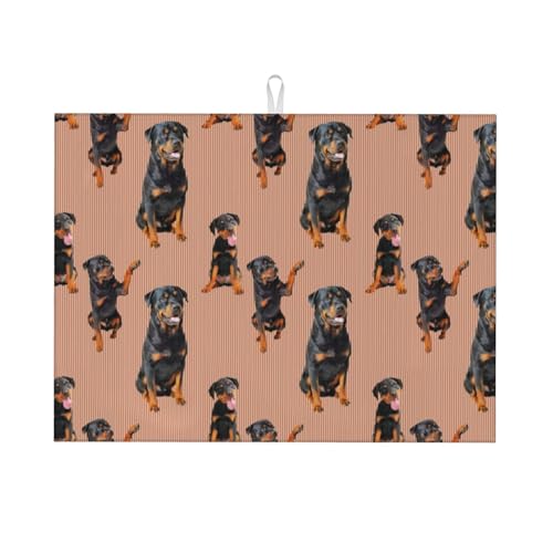 台所水切りマットロットワイラー(オレンジ) 速乾吸水マット 食器乾燥マット 丸めて収納 皿置き 速乾性 耐油性 抗菌 消臭 お手入れ簡単 大判 衛生 防カビ 丸めて収納 滑り止め 棚シート46*61cm